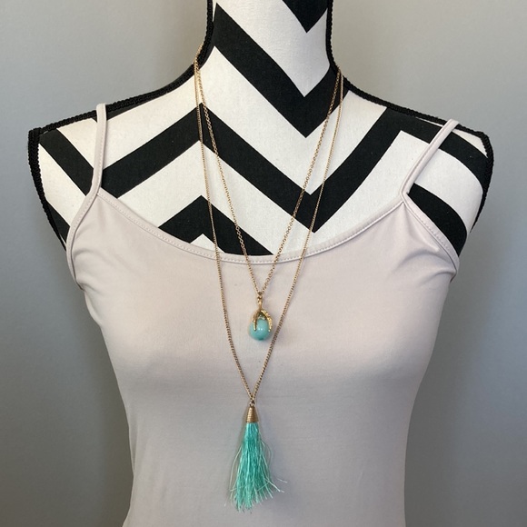 Long Layered Pendant & Tassel Necklace - Picture 7 of 7